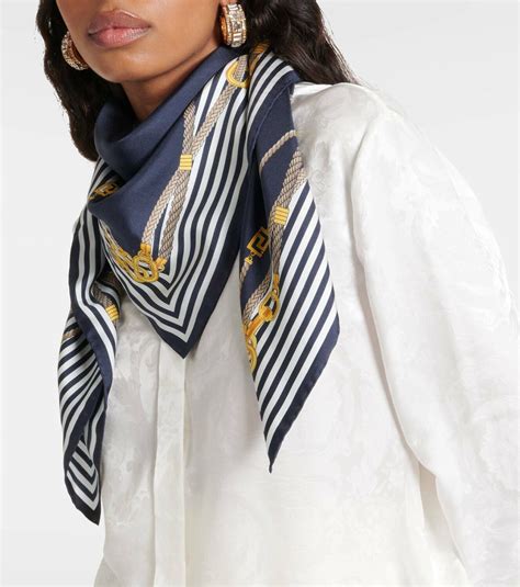 versace la greca silk foulard print small|Women's Designer Foulards & Scarves .